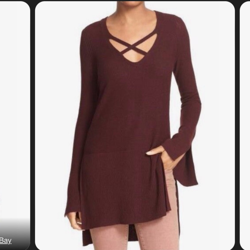 Free People Burgundy Cris Cross sweater